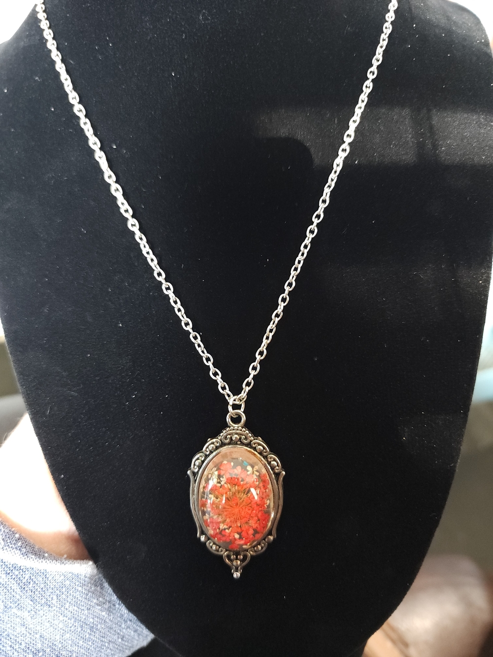 Vintage-Inspired Real Dried Orange Floral Pendant Necklace